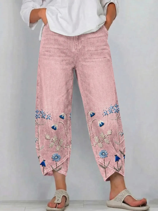 💝💝Women's cotton trousers with floral print in a boho style, casual, with an artistic pattern