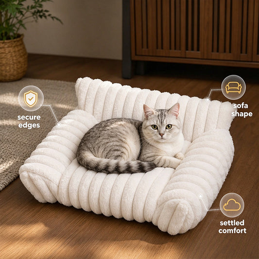 Cozy Sofa Pet Bed | Soft Plush Couch for Cats & Small Dogs