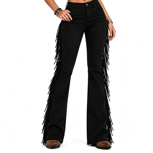 Women's High-Waisted Fringe Flare Jeans