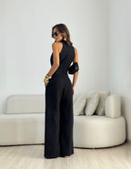 Women's Elegant Wide Leg Jumpsuit With Waist Tie