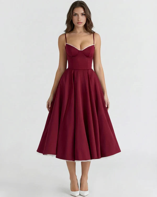Women's Elegant Sweetheart Neck Midi Dress