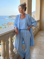 Women's Elegant 3 Piece Linen Set With Wide Leg Pants