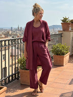 Women's Elegant 3 Piece Linen Set With Wide Leg Pants