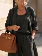 Women's Elegant 3 Piece Linen Set With Wide Leg Pants