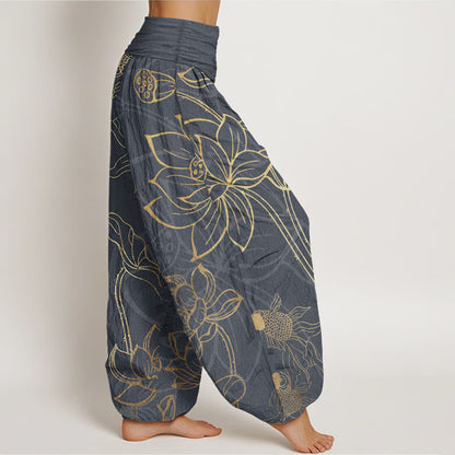 Lotus & Koi Cotton Harem Pants – Relaxed Wide-Leg Comfort