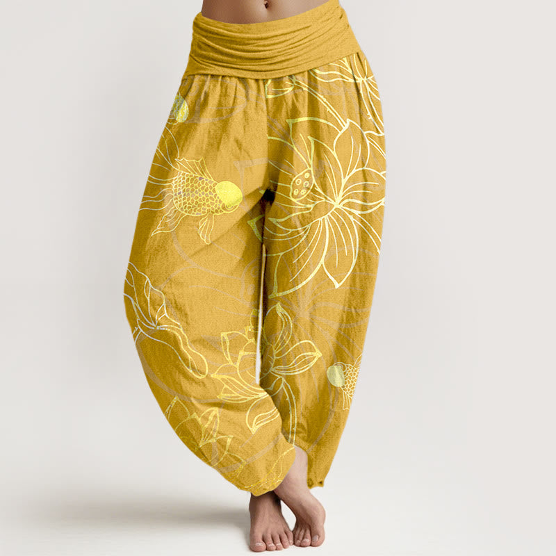 Lotus & Koi Cotton Harem Pants – Relaxed Wide-Leg Comfort