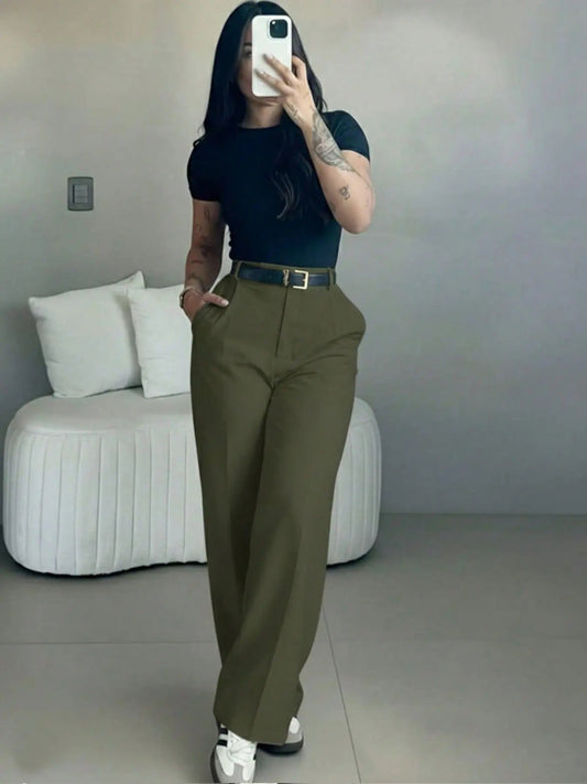 💝💝Women's High Waisted Straight Leg Suit Pants Flowy Drape Casual Office Long Trousers with Slimming Effect for Daily Versatile Wear