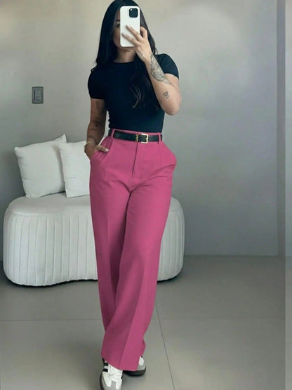 💝💝Women's High Waisted Straight Leg Suit Pants Flowy Drape Casual Office Long Trousers with Slimming Effect for Daily Versatile Wear
