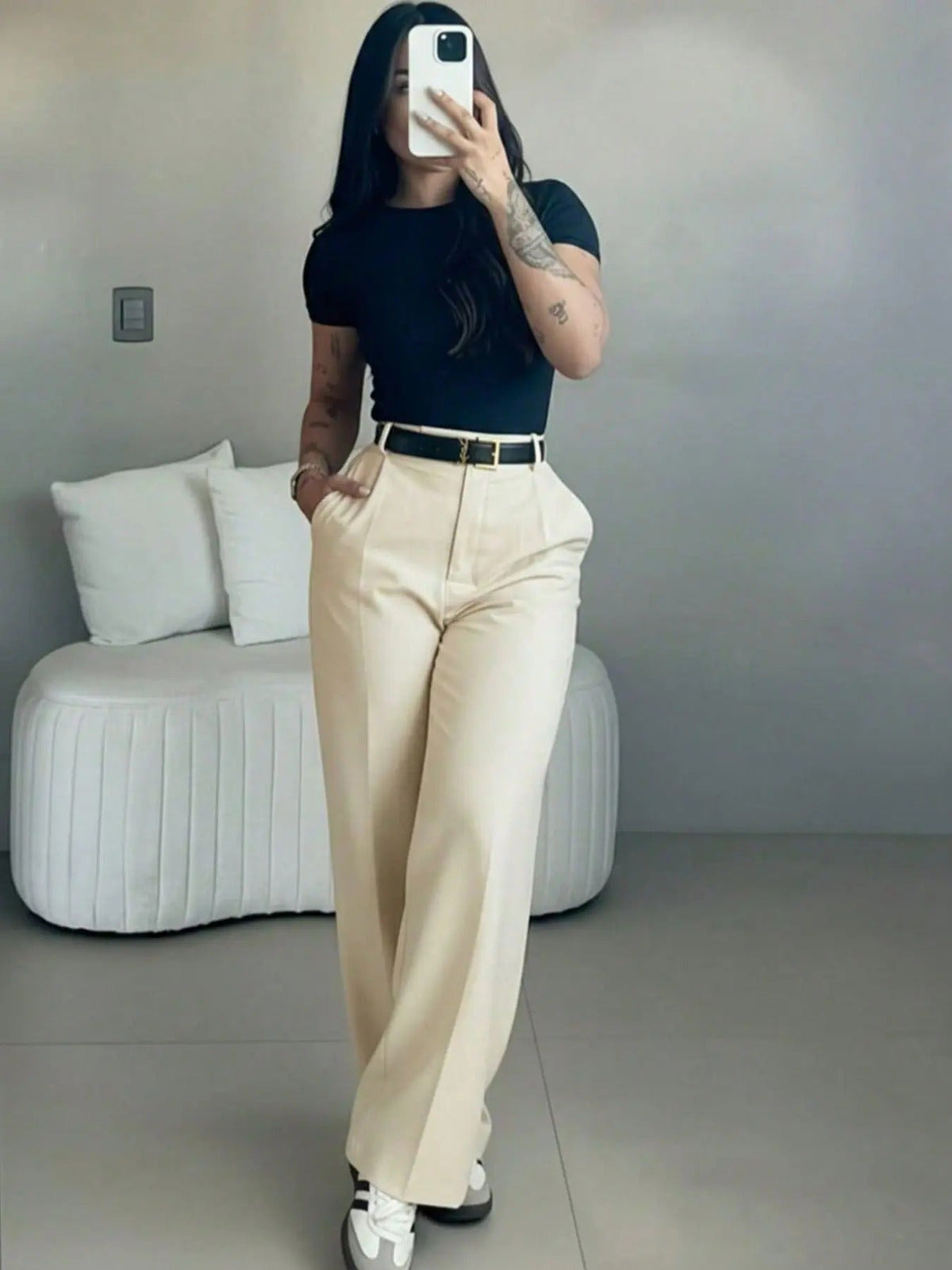 💝💝Women's High Waisted Straight Leg Suit Pants Flowy Drape Casual Office Long Trousers with Slimming Effect for Daily Versatile Wear