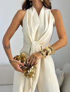 Women's Elegant Wide Leg Jumpsuit With Waist Tie