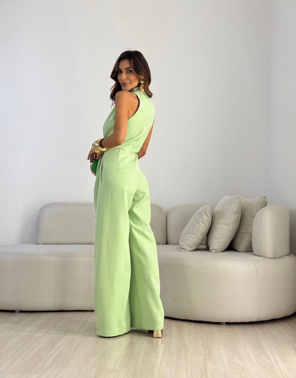 Women's Elegant Wide Leg Jumpsuit With Waist Tie