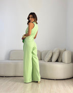 Women's Elegant Wide Leg Jumpsuit With Waist Tie