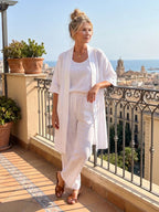 Women's Elegant 3 Piece Linen Set With Wide Leg Pants