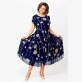 Women's Vintage Print Midi Dress