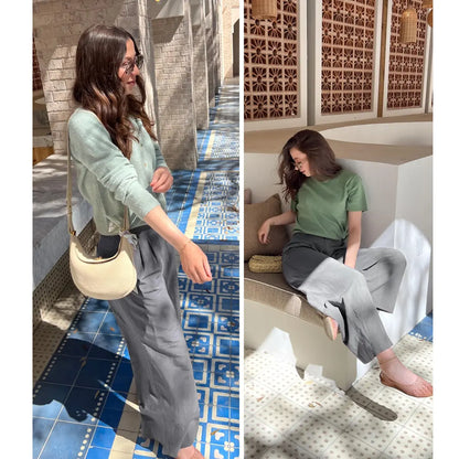💝💝LAST 2 DAYS⚡- Women's Casual High Waist Linen Wide Leg Trousers