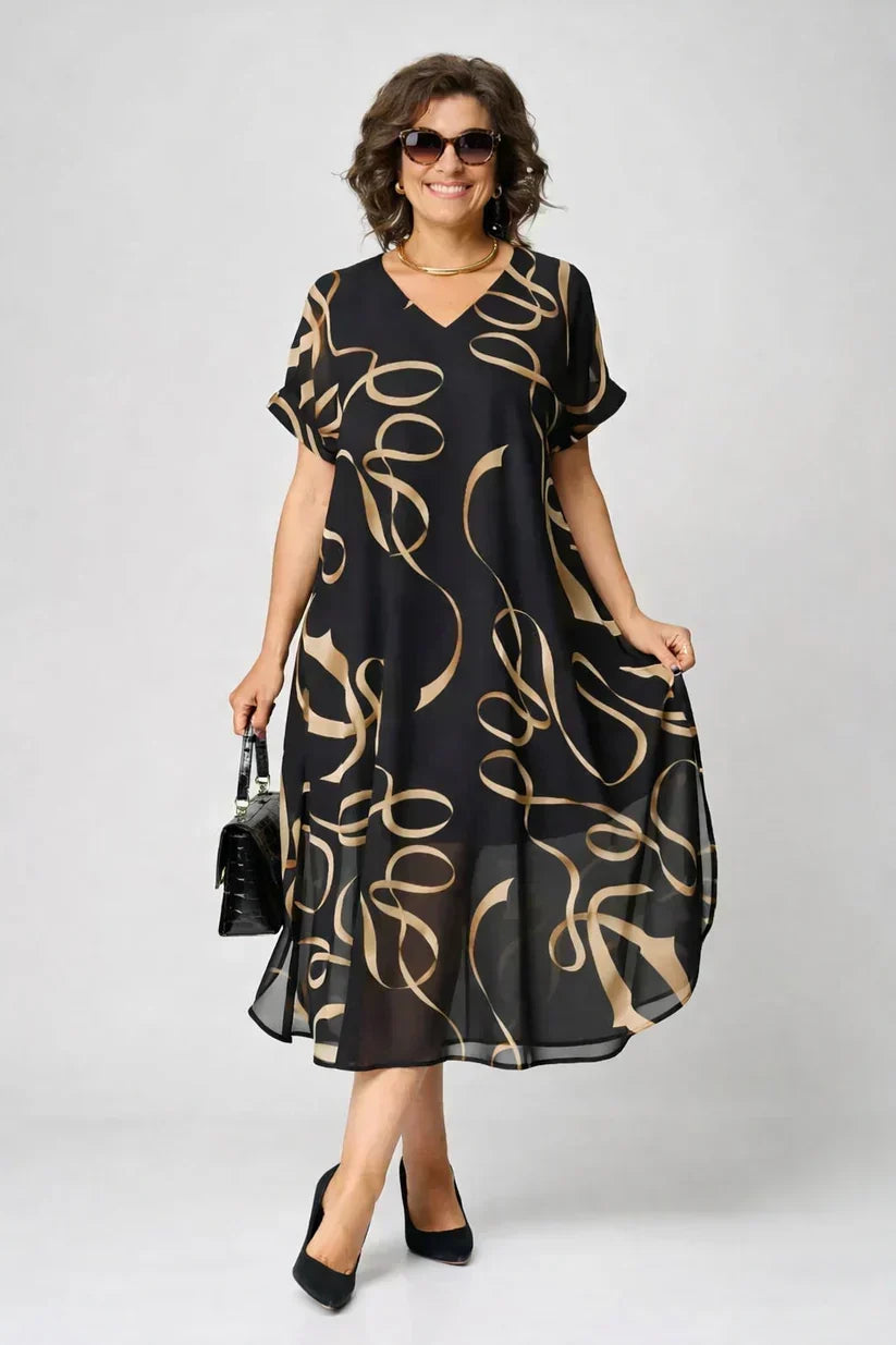 Women's Elegant V Neck Printed Midi Dress