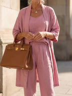 Women's Elegant 3 Piece Linen Set With Wide Leg Pants