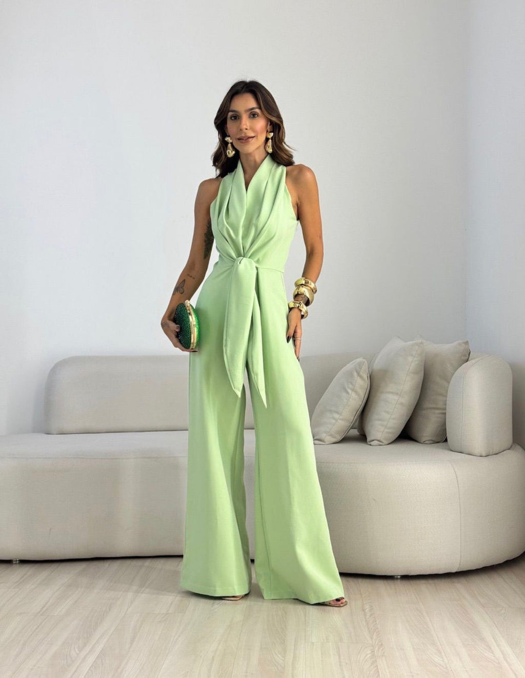 Women's Elegant Wide Leg Jumpsuit With Waist Tie