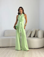 Women's Elegant Wide Leg Jumpsuit With Waist Tie