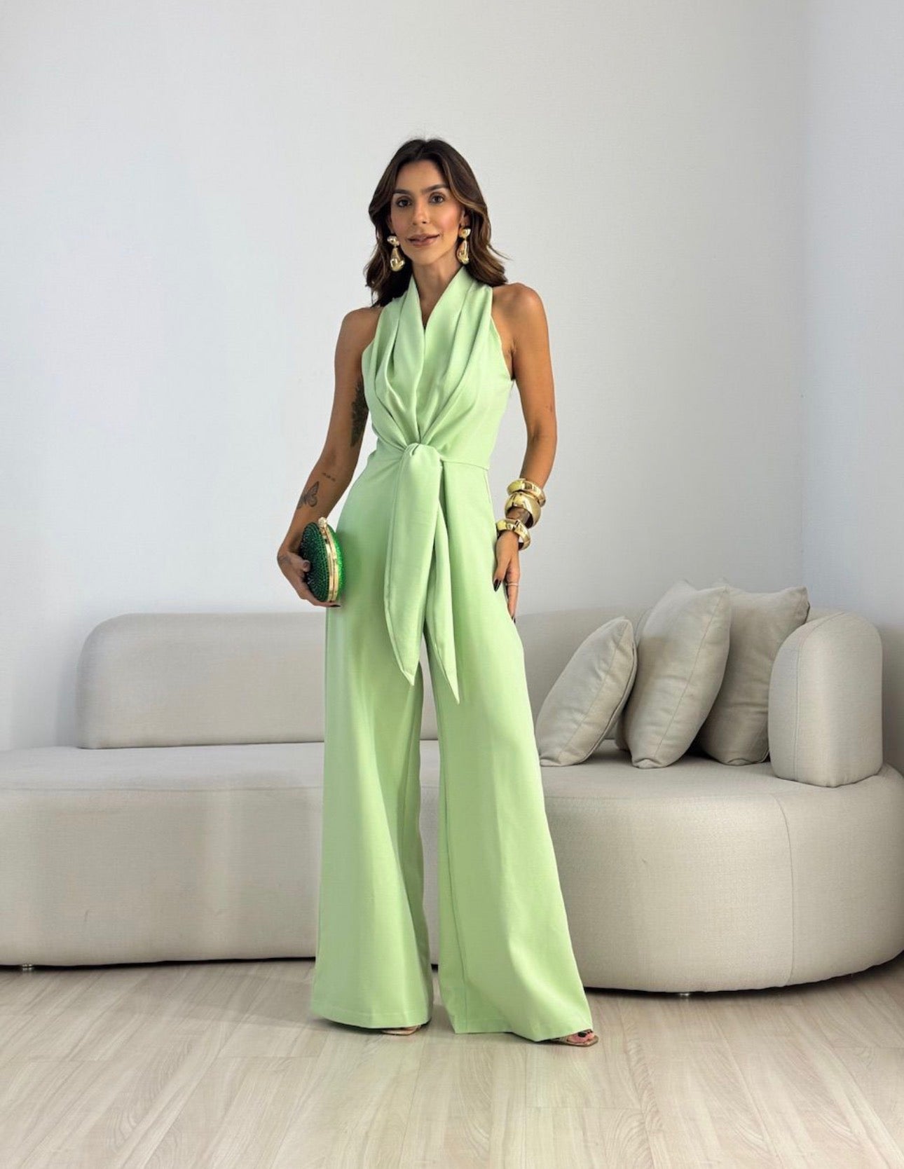 Women's Elegant Wide Leg Jumpsuit With Waist Tie