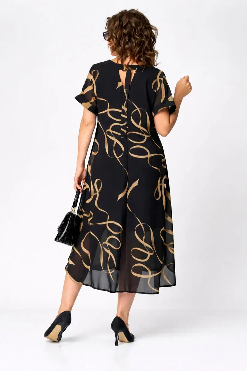 Women's Elegant V Neck Printed Midi Dress