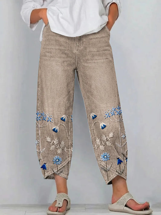 💝💝Women's cotton trousers with floral print in a boho style, casual, with an artistic pattern