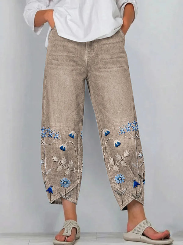 💝💝Women's cotton trousers with floral print in a boho style, casual, with an artistic pattern