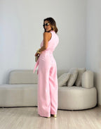 Women's Elegant Wide Leg Jumpsuit With Waist Tie