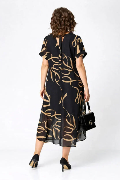 Women's Elegant V Neck Printed Midi Dress