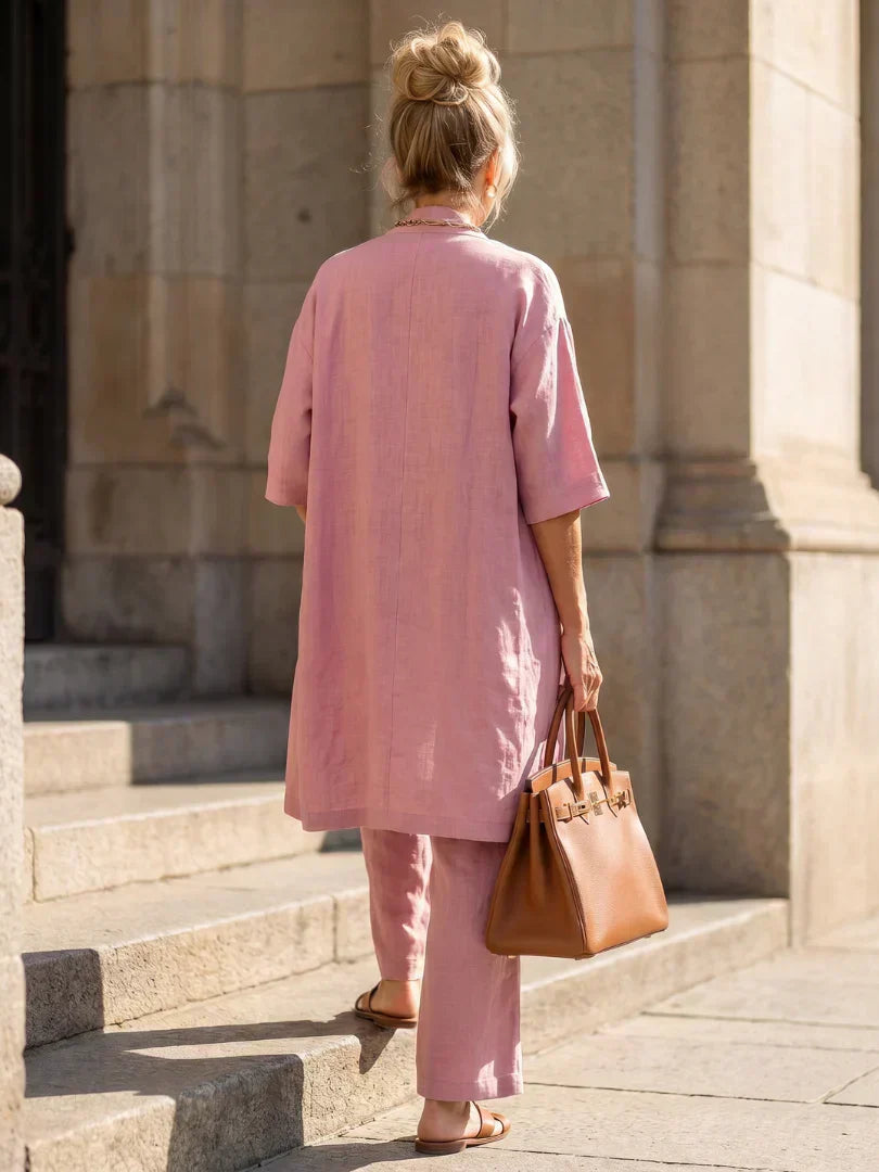 Women's Elegant 3 Piece Linen Set With Wide Leg Pants