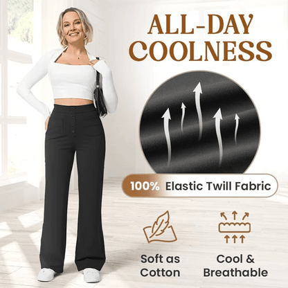 Women's High-Waisted Stretch Pants – Comfortable Straight Leg Everyday Trousers
