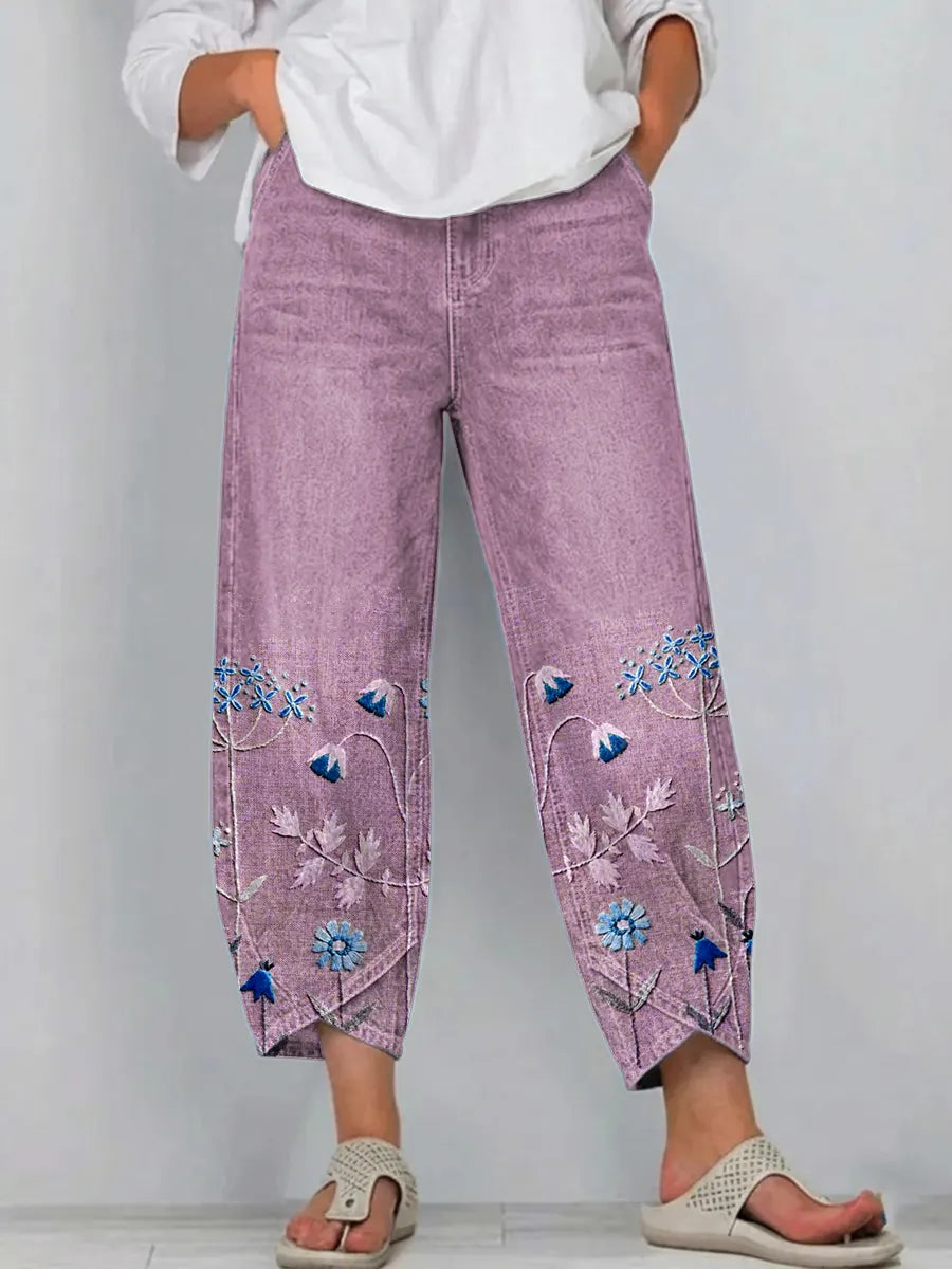 💝💝Women's cotton trousers with floral print in a boho style, casual, with an artistic pattern