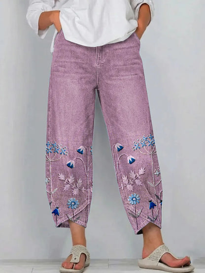 💝💝Women's cotton trousers with floral print in a boho style, casual, with an artistic pattern