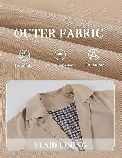 Women's Cropped Trench Coat – Classic Lightweight Jacket with Checkered Lining