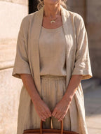 Women's Elegant 3 Piece Linen Set With Wide Leg Pants