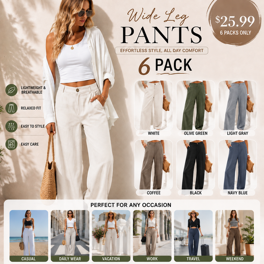 💝💝LAST 2 DAYS⚡- Women's Casual High Waist Linen Wide Leg Trousers