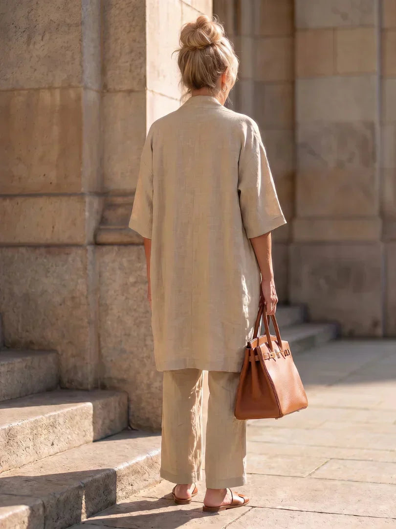 Women's Elegant 3 Piece Linen Set With Wide Leg Pants