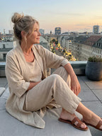 Women's Elegant 3 Piece Linen Set With Wide Leg Pants