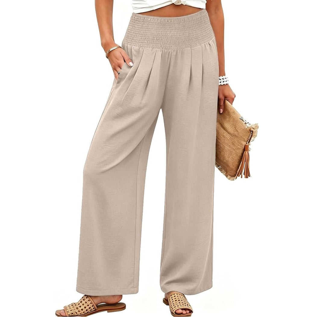 💝💝Women’s Linen Wide Leg Palazzo Pants – High Waist Boho Beach Vacation Lounge Pants