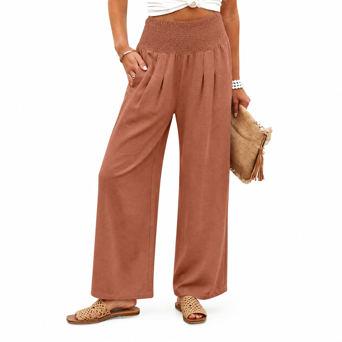 💝💝Women’s Linen Wide Leg Palazzo Pants – High Waist Boho Beach Vacation Lounge Pants