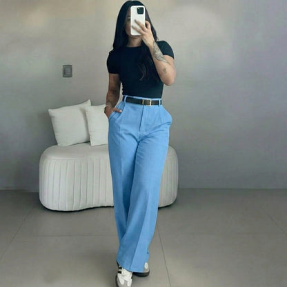 💝💝Women's High Waisted Straight Leg Suit Pants Flowy Drape Casual Office Long Trousers with Slimming Effect for Daily Versatile Wear
