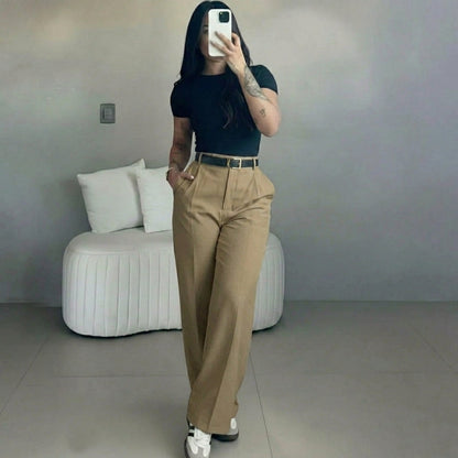 💝💝Women's High Waisted Straight Leg Suit Pants Flowy Drape Casual Office Long Trousers with Slimming Effect for Daily Versatile Wear