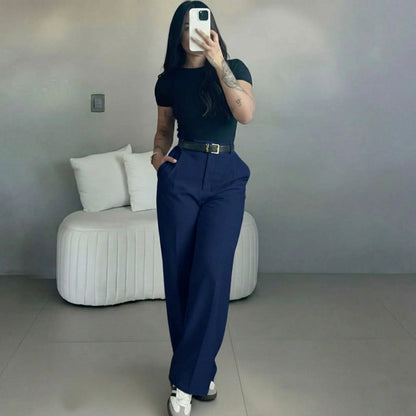 💝💝Women's High Waisted Straight Leg Suit Pants Flowy Drape Casual Office Long Trousers with Slimming Effect for Daily Versatile Wear