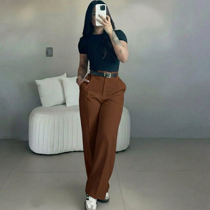 💝💝Women's High Waisted Straight Leg Suit Pants Flowy Drape Casual Office Long Trousers with Slimming Effect for Daily Versatile Wear