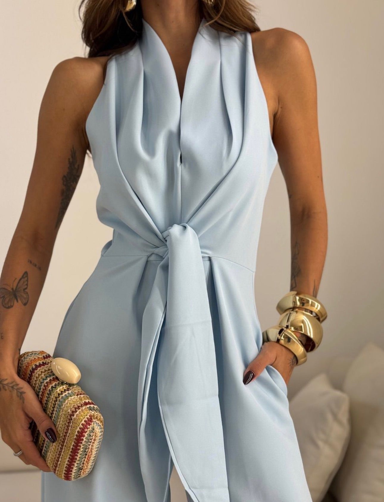 Women's Elegant Wide Leg Jumpsuit With Waist Tie