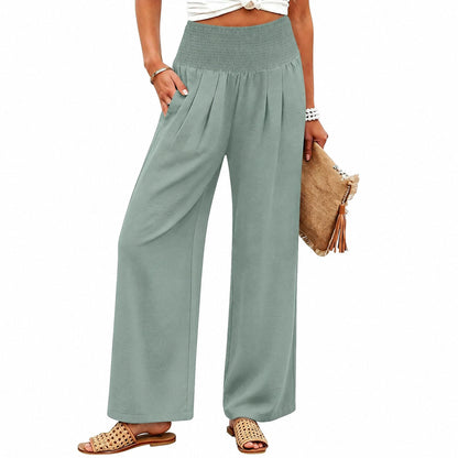 💝💝Women’s Linen Wide Leg Palazzo Pants – High Waist Boho Beach Vacation Lounge Pants