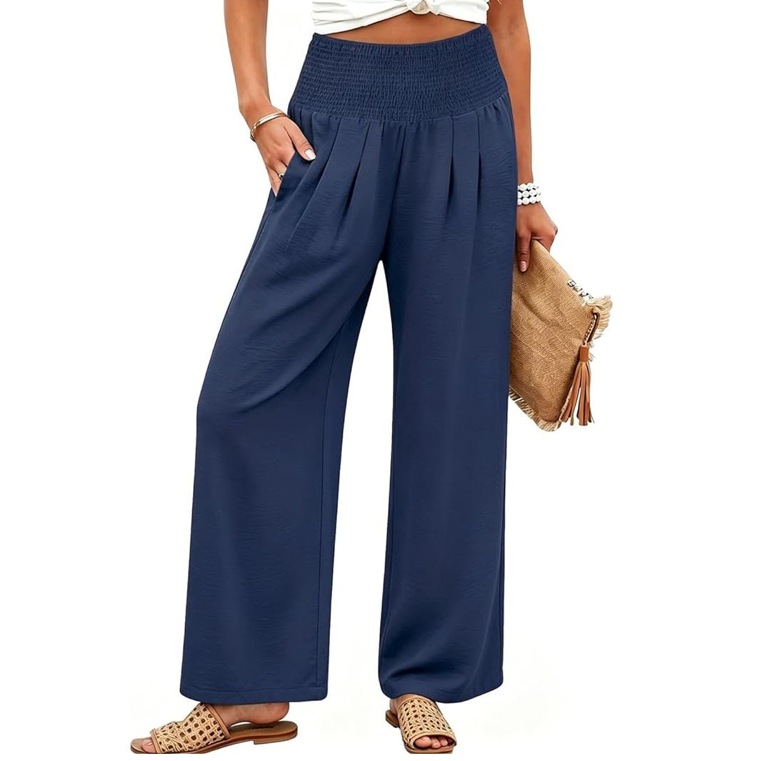 💝💝Women’s Linen Wide Leg Palazzo Pants – High Waist Boho Beach Vacation Lounge Pants