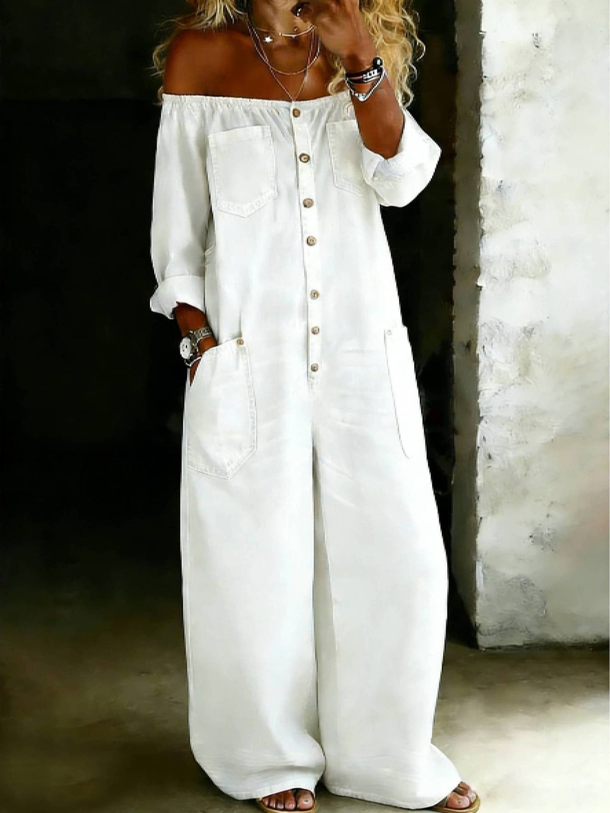 💝💝Women's Casual Long-sleeved Washed Cotton Denim Jumpsuit