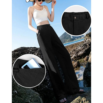 💝💝LAST 2 DAYS⚡- Women's Casual High Waist Linen Wide Leg Trousers
