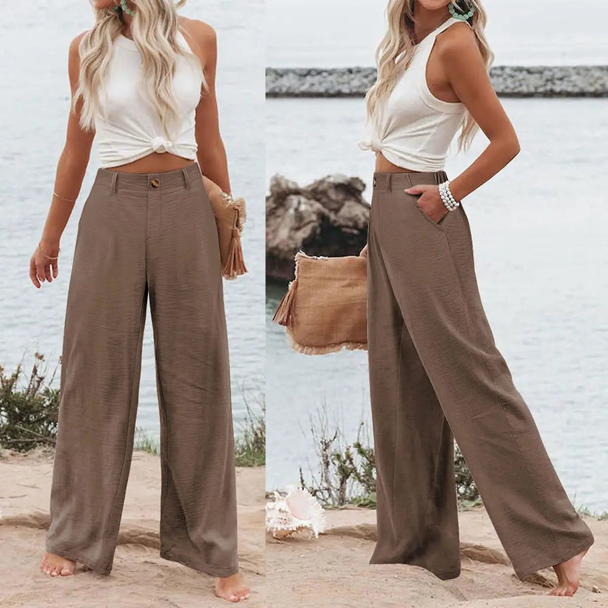 💝💝LAST 2 DAYS⚡- Women's Casual High Waist Linen Wide Leg Trousers